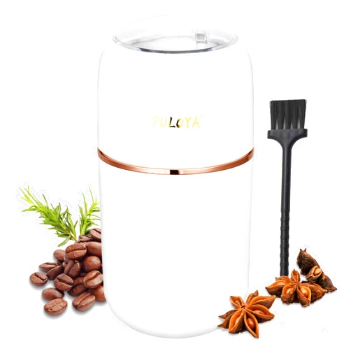 Puloya Coffee Grinder Electric for Beans, Spices, Herbs, Grains and Nuts, Stainless Steel Blades, 2.8 oz, White
