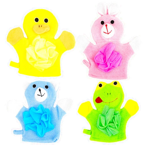 Azure Zone, 4 Pack Cartoon Hand Puppet Bath Wash Mitt Towel with Animal Designs for and Shower