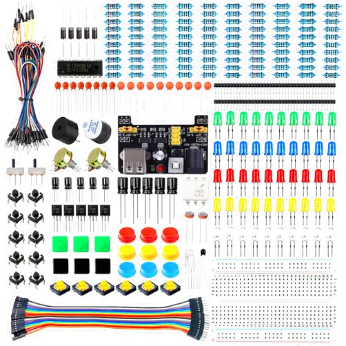 Miuzei Basic Starter Kit for Arduino Projects, Breadboard, Jumper Wires, Power Supply, Resistors, LED, Electronic Kit Compatible with Arduino, Raspberry Pi