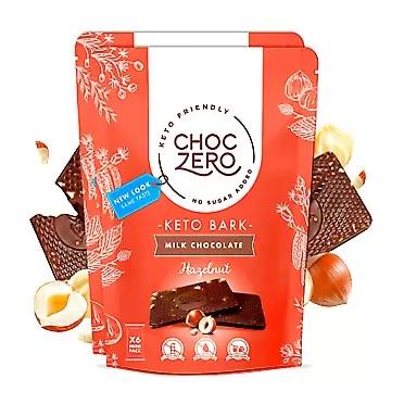 ChocZero's Keto Bark, Milk Chocolate Hazelnuts, No Added Sugar, Low Carb, No Sugar Alcohols, Non-GMO (2 bags, 6 servings/each)
