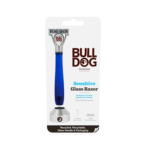 Bulldog Mens Skincare and Grooming Sensitive Recycled Glass Handle Razor with Razor Stand