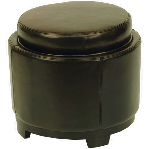 Safavieh Hudson Collection Chloe Leather Single Tray Round Storage Ottoman, Black