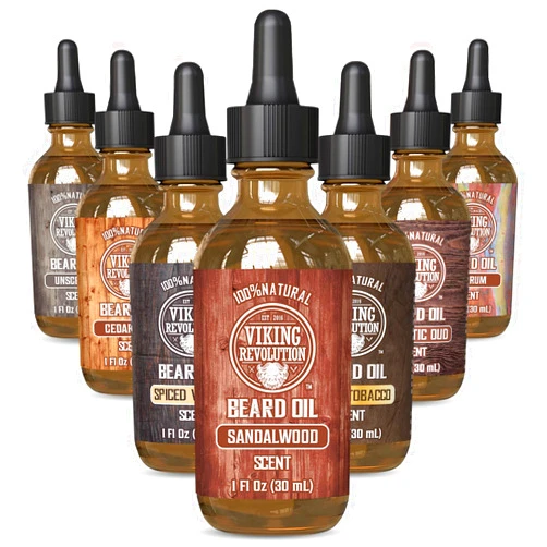 Viking Revolution Sandalwood Beard Oil for Men - Natural Mens Beard Oil with Argan Oil and Jojoba Oil - Beard Softener, Strengthens and Moisturizes - Beard Conditioner for Men (Sandalwood, 1 Pack)