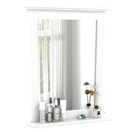 Tangkula Bathroom Wall Mirror with Shelf, Square Makeup Mirror Wall Hanging Mirror, Vanity Mirror for Dressing Room Washroom Bedroom, Modern Concise Wall Mounted Mirror (White)