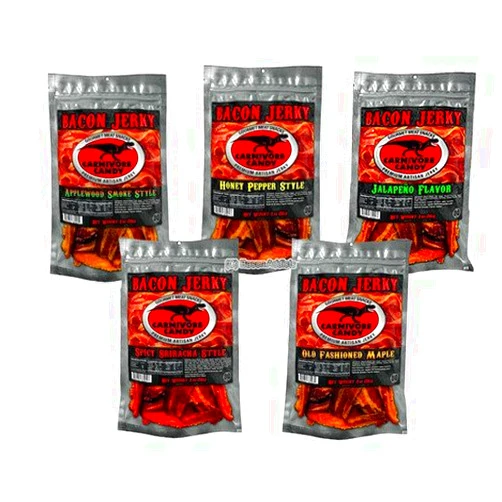Bacon Carnivore Candy Bacon Jerky 5 Flavor Sampler Pack