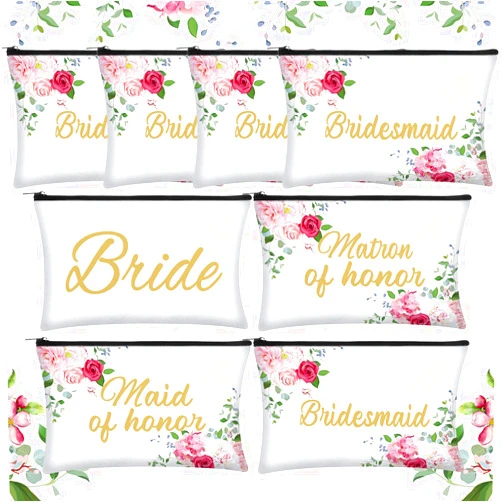 Weewooday 8 Pieces Bridesmaid Makeup Bag Bridesmaid Proposal Gifts Canvas Makeup Bags Matron of Honor Bridal Cosmetic Bag Maid of Honor Bridesmaids Present for Brides Wedding Parties