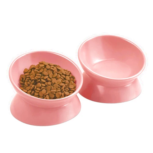 PWTAA Raised Cat Bowl Ceramic Extra Wide Cats Food Bowl, Set of 2, Anti-Vomiting Prevent Neck & Whisker Fatigue, Tilted Elevated Kitten Feeder Suitable for Cat and Puppy Cat Dish, Dishwasher Safe