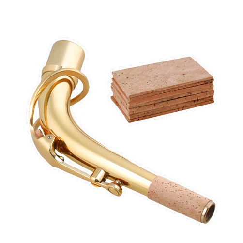 Walmine Golden Copper Saxophone Elbow Bend Neck with 10 Pieces Sax Neck Cork Sheet for Alto Saxophone