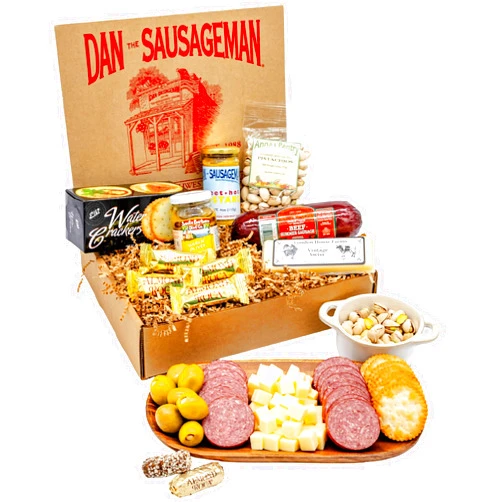 DAN THE SAUSAGEMAN Summer Sausage Party Basket by Dan the Sausageman- Gourmet Meats and Cheese Food Gift Set