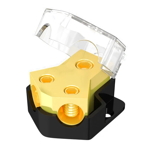 Joinfworld 12V Power Distribution Block Car Audio 2 Way Ground Distribution Block 0/2/4 Gauge in 4/8/10 Gauge Out 12 Volt Amp Distribution Block Splitter for Marine Automotive Car Boat