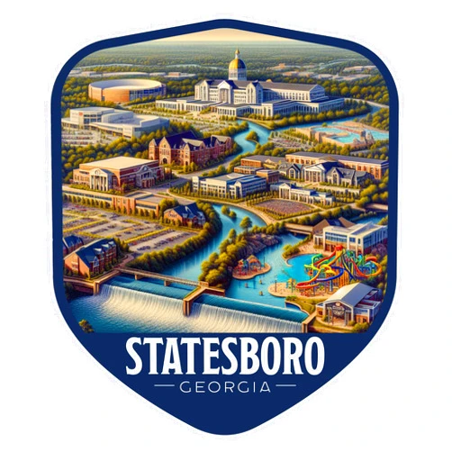 R and R Imports Statesboro Georgia Vintage Shield Badge Souvenir - 3-Inch Vinyl Sticker