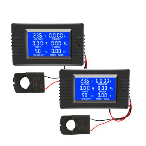 MORNING GROUP 2 Pieces AC Current Voltage Amperage Power Energy Panel Meter LCD Digital Display Ammeter Voltmeter Multimeter with Split Core Current Transformer CT AC 80-260V 100A Multi-Function Power Monitor