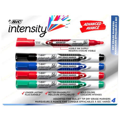 BIC Magic Marker Dry-Erase Markers, Pocket Style, Bullet Point, Assorted, 4-Pack
