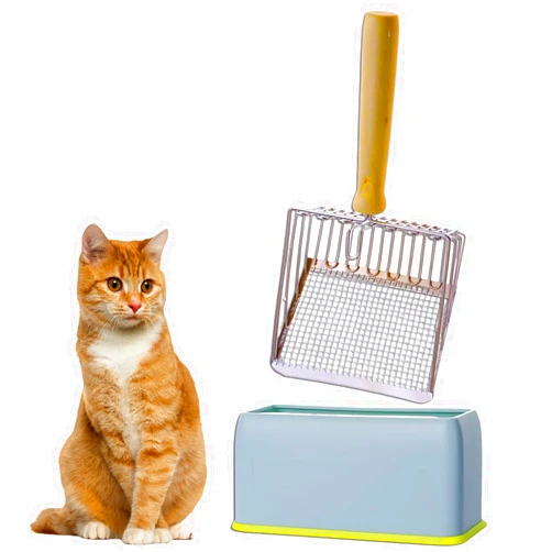 Sitfe 2024 Latest Cat Litter Scooper with Holder, Metal Cat Litter Scoop Deep Shovel Kitty Poop Scooper Stand for Litter Box, Fast Sifting Kitty Poop Scooper Caddy, Cat Poop Scooper Stand (Multicolor-A)