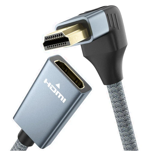 ULT-WIIQ 270 Degree HDMI Extension Cable, 4K HDMI Male to Female Nylon Braided Right Angle Extender Cable, Support 4K@60Hz, 3D, HDCP 2.2 & HDR for HDTV, PS5, PS4, Xbox One, Blu-ray Player, 1.65FT