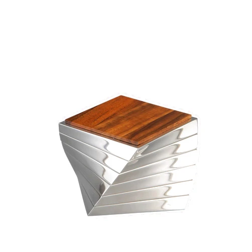 nambe Twist Coaster 6-Piece Set | Wooden Drinks Coasters for Tabletop Protection | Made of Acacia Wood and Metal Alloy | Unique Sculptural Design for Coffee Table or Bar Décor | 4.25 Inches