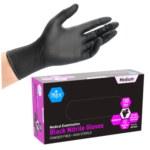 MED PRIDE Black Nitrile Medical Examination Gloves (Medium, 100-Count) Ultra-Strong 6 mil Thick, Latex & Rubber Free, Disposable Powder-Free Gloves for Healthcare & Food Handling Use