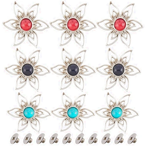GORGECRAFT 1 Box 12 Sets Turquoise Screw Back Buttons Silver Flower Decorative Buckle Artificial Turquoises Concho Replacement for DIY Leather Sewing Craft Purse Bag Hardware Accessories 1.38x1.2inch