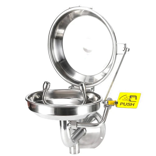 CGOLDENWALL Wall Mounted Eye Wash Station with Cover OSHA Approved Emergency Eyewash Station Eye Face Washing Sink, with Eye Wash Sign, NPT Thread, 304 Stainless Steel Bowl+Cover