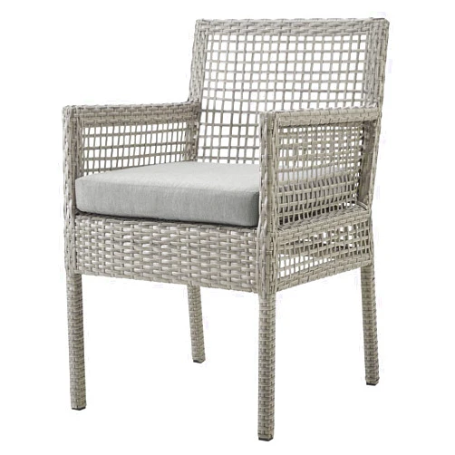 America Luxury - Outdoor Modern Contemporary Outdoor Patio Balcony Side Dining Chair Armchair, Rattan Wicker, Grey Gray