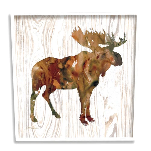 Stupell Industries Brown Watercolor Moose Silhouette Rustic Grain Pattern Wall Art, 17 x 17, White Framed