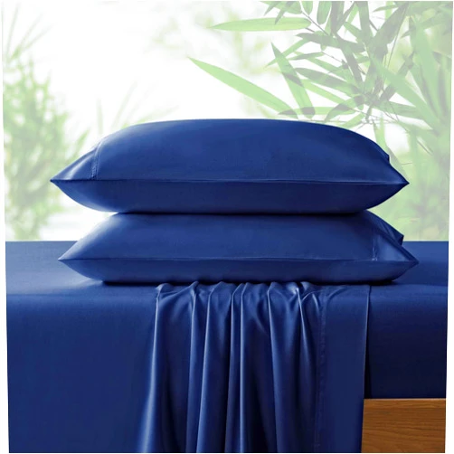 NATUREFIELD 4Pcs Cooling Sheets Set King Size Rayon Derived from Bamboo Bed Sheets Soft Breathable 1 Flat Sheet, 1 Fitted Sheet, 2 Pillowcases Navy