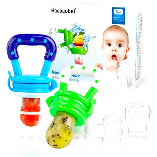 HAOBAOBEI Baby Fruit Feeder/Food Feeder Pacifier for Babies (2 Pack) - HAOBAOBEI Mesh Teethers for Babies, Infant Teething Toy in Appetite Stimulating Colors, Bonus Includes 3 Sizes Silicone Pouches