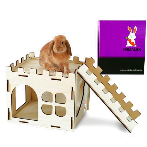 HIIMALEX Extra Large Sturdy Bunny Castle Hideout for Indoor Rabbits Play House with Stairs Round Edges Detachable Habitats for Rabbit Guinea Pig Chinchilla Hedgehog