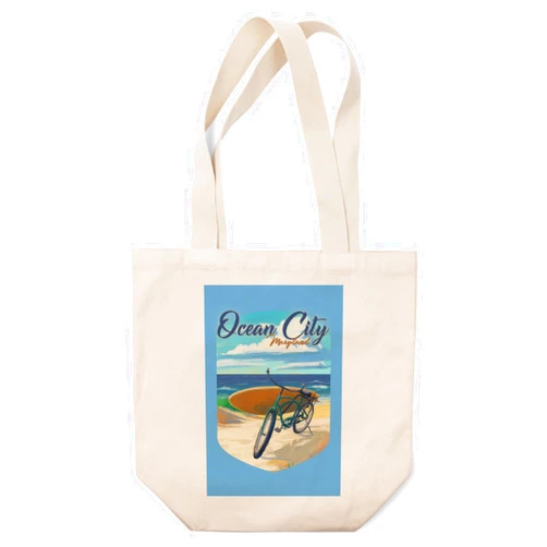 Lantern Press Ocean City, Maryland, Beach Cruiser on Beach, (100% Cotton Canvas Reusable Tote Bag)