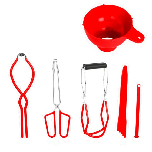 Hiscate Canning Kit Canning Tools Canning Set Canning Supplies Include Canning Funnel, Jar Lifter, Jar Wrench, Lid Lifter, Canning Tongs, Bubble Popper/Bubble Measurer/Bubble Remover Tool (Red)