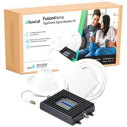 SureCall Fusion4Home Cell Phone Signal Booster for Home & Office up to 4000 sq ft, Yagi Dome Antennas, Multi-User 5G/4G LTE Boosts Verizon, AT&T, Sprint, T-Mobile, FCC Approved, USA Company