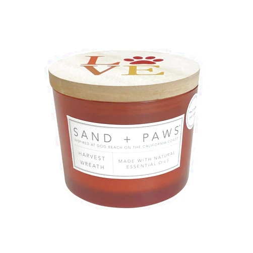 Sand + Fog Sand + Paws Scented Candle - Harvest Wreath - Additional Scents and Sizes –Luxurious Air Freshening Jar Candles Neutralize pet Odors and Enhance Home décor – 100% Cotton Lead-Free Wicks - 12 oz