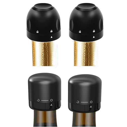 DUNLAGUE Wine & Champagne Stoppers, 4-Pack Reusable Wine Corks, Twist Top Wine Sealer, Plastic & Silicone, Keeps Wine Fresh, Black