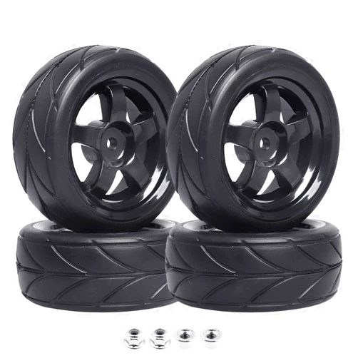 HobbyPark 1/10 On Road Tires & Wheels Rims 12mm Hex Hub for Redcat HPI Tamiya HSP Exceed RC Touring Car Tyre(4-Pack)