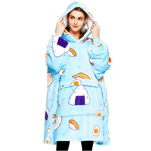 KFUBUO Wearable Blanket Hoodie for Adults Sherpa All Patterns Sushi Oversized Sweatshirt Blanket with Pockets Cute Birthday Gifts for Women