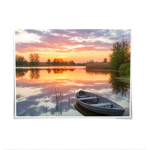 Artellix Nature Landscape Wall Art Large Lake View Canvas Painting Posters Boat Sunset Pictures Wall Decor Artwork Home Decoration Poster for Living Room Bedroom Office 16x20inch Unframed