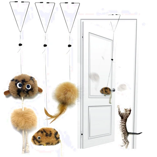 URMYONLY Cat Toys for Indoor Cats,Interactive Door Hanging Cat Toys Attached with Catnip/Feathers/Birds/Mouse Toys for Cats/Kitten Toys(3 Pack)
