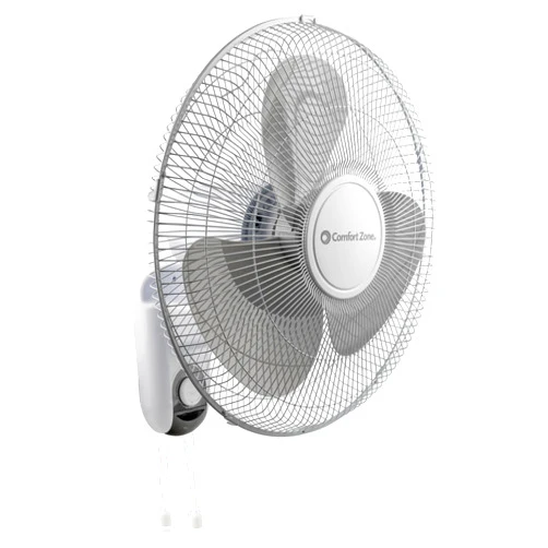 Comfort Zone 16-Inch Wall Mount Fan, Oscillating Indoor Fan with 3 Speed Settings, Adjustable 60° Tilt Head, Quiet Motor, Pull-Chain Control, Metal Grille Fan for Home, Office & Greenhouse