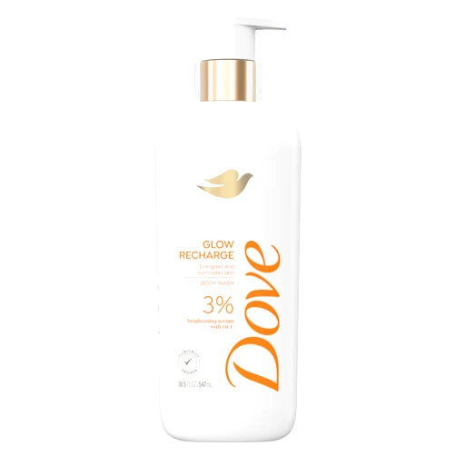 Dove Exfoliating Body Wash Glow Recharge Energizes & illuminates skin 3% brightening serum with vitamin C 18.5 oz