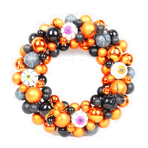 CCUUHJ Halloween Ornament Wreath for Front Door,18 Inch Treat-or-Trick Pumpkin Wreath Shatterproof Ball Ornament for Centerpiece Indoor Party Holiday Wall Home Decor (Orange)