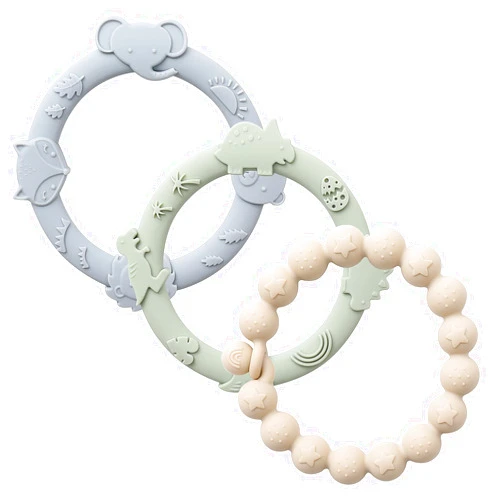 YIVEKO Baby Teether Rings Silicone Teethers for Babies Multi Use Baby Toy Rings Teething Toys for Infants Baby Chew Toys Baby Teething Rings for Infant Boys and Girls 3 Pack-Baby Blue