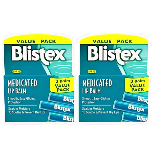 Blistex Medicated Lip Balm, 0.15 Ounce, 3 Count (Pack of 2) Prevent Dryness & Chapping, SPF 15 Sun Protection, Seals in Moisture, Hydrating Lip Balm, Easy Glide Formula for Full Coverage