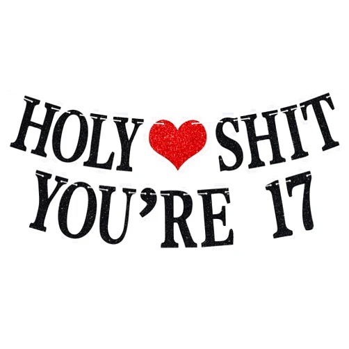 Aeryourtar Holy Sh*t You're 17 Banner - Funny Happy 17th Birthday Bunting Sign, Young Sweet 17, Cheers to 17 Years, 17 Years Old Birthday/Anniversary Party Decorations Supplies for Boy Girl