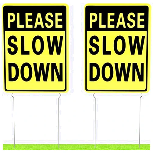 Kichwit 2 Pack Double Sided Please Slow Down Sign Plastic Yard Signs with Metal Stakes, Sign Measures 11.8 x 15.7 Inches