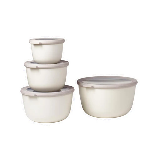 Mepal, Cirqula Set of 4 Multi Food Storage and Serving Bowls with Lids, Food Prep Containers, Deep, Nordic White,1 each: (17oz, 34oz, 68oz, 101 oz), 1 Set