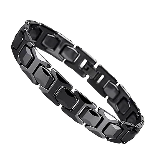 Urban Jewelry Stunning Solid Tungsten Link Bracelet for Men Polished Link, Puzzle, Ceramic Style (Silver, Black, 18K Gold Plated Option)