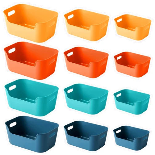 OWill 12-Pack Mixed Plastic Storage B-ins and Baskets for Efficient Home Classroom Organization - Small Containers in Multiple Colors for Kitchen, Cupboard Box, Bathroom Organizer on Shelves and Tubs