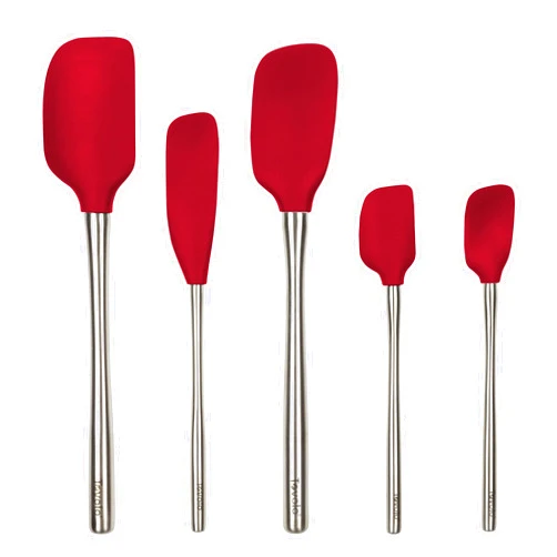 Tovolo Flex-Core Stainless Steel Handled Spatula Set of 5 for Meal Prep, Cooking, Baking, and More - Cayenne