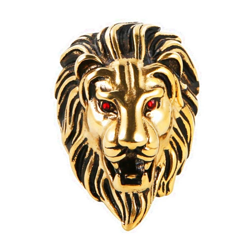 HZMAN Men's Vintage 316L Stainless Steel Lion Red Eyes Rings Heavy Metal Rock Punk Style Gothic Biker Ring Silver Gold Black 3 Colors