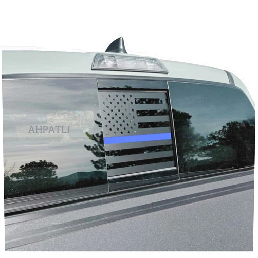 AHPATLJ Rear Middle Window American Flag Decal for Toyota Tacoma 2016-2023 Trucks Black USA Flag Vinyl Stickers Fits Back Centre Sliding Window Glass,Precut,Waterproof (Thin Blue Line)